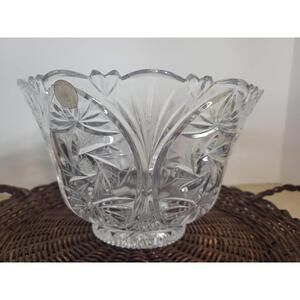 Crystal Clear Cut Lead Crystal Serving Bowl Floral Scalloped Rim Poland Decor